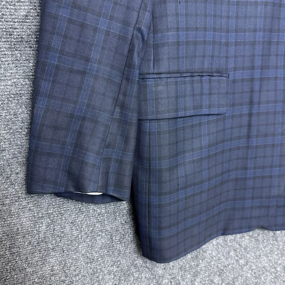 Canali 1934 Mens Suit Jacket 44R Navy Blue Twill Wool Silk Blend Checks L13290